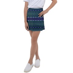 Boho Blue Green  Kids  Tennis Skirt