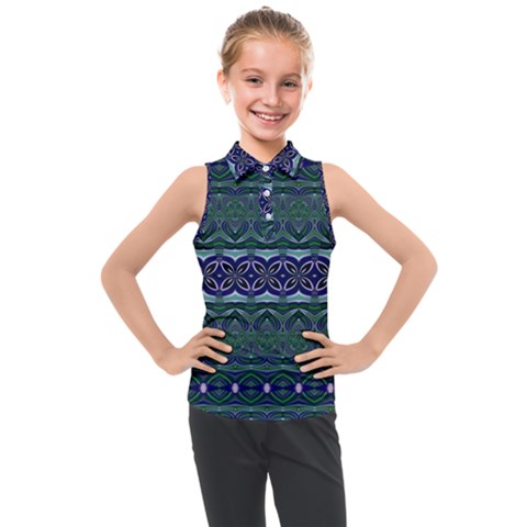 Boho Blue Green  Kids  Sleeveless Polo Tee by SpinnyChairDesigns