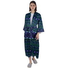 Boho Blue Green  Maxi Satin Kimono