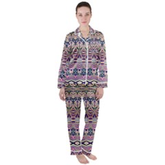 Colorful Boho Pattern Satin Long Sleeve Pyjamas Set by SpinnyChairDesigns