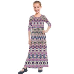 Colorful Boho Pattern Kids  Quarter Sleeve Maxi Dress by SpinnyChairDesigns