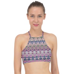 Colorful Boho Pattern Racer Front Bikini Top by SpinnyChairDesigns