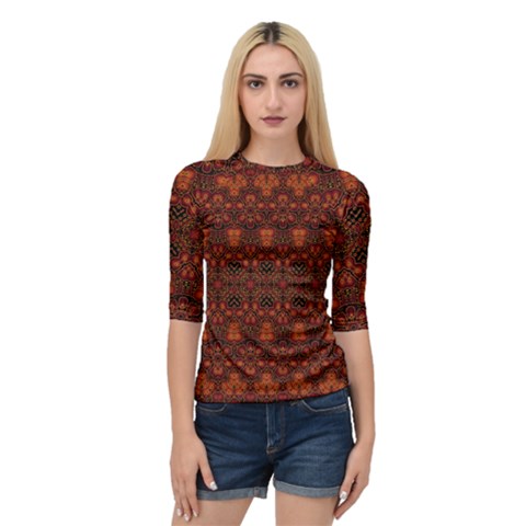 Boho Dark Red Floral Quarter Sleeve Raglan Tee by SpinnyChairDesigns