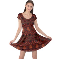 Boho Dark Red Floral Cap Sleeve Dress by SpinnyChairDesigns