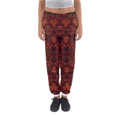 Boho Dark Red Floral Women s Jogger Sweatpants by SpinnyChairDesigns