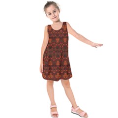 Boho Dark Red Floral Kids  Sleeveless Dress by SpinnyChairDesigns