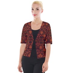 Boho Dark Red Floral Cropped Button Cardigan by SpinnyChairDesigns