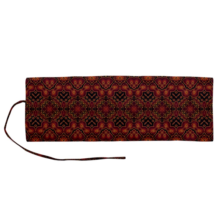 Boho Dark Red Floral Roll Up Canvas Pencil Holder (M)