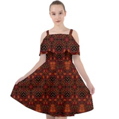 Boho Dark Red Floral Cut Out Shoulders Chiffon Dress by SpinnyChairDesigns