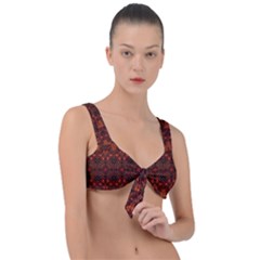 Boho Dark Red Floral Front Tie Bikini Top by SpinnyChairDesigns