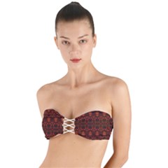 Boho Dark Red Floral Twist Bandeau Bikini Top by SpinnyChairDesigns