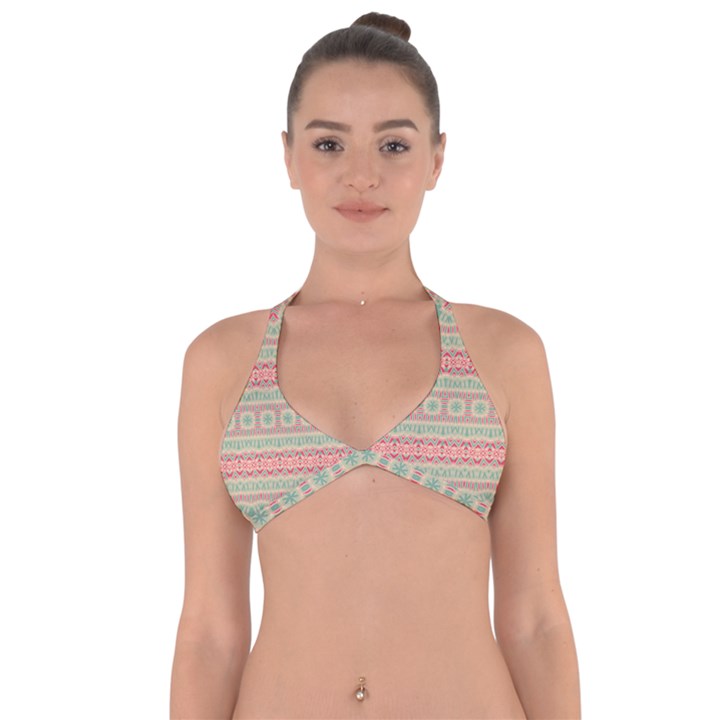 Boho Teal Pink Halter Neck Bikini Top