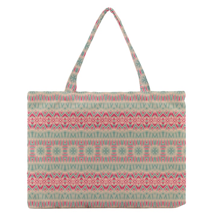 Boho Teal Pink Zipper Medium Tote Bag