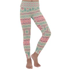 Boho Teal Pink Kids  Lightweight Velour Classic Yoga Leggings by SpinnyChairDesigns