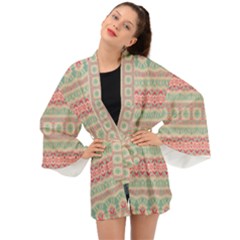 Boho Teal Pink Long Sleeve Kimono by SpinnyChairDesigns