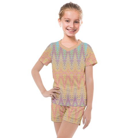 Boho Pastel Colors Kids  Mesh Tee And Shorts Set by SpinnyChairDesigns