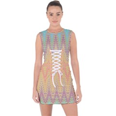 Boho Pastel Colors Lace Up Front Bodycon Dress by SpinnyChairDesigns