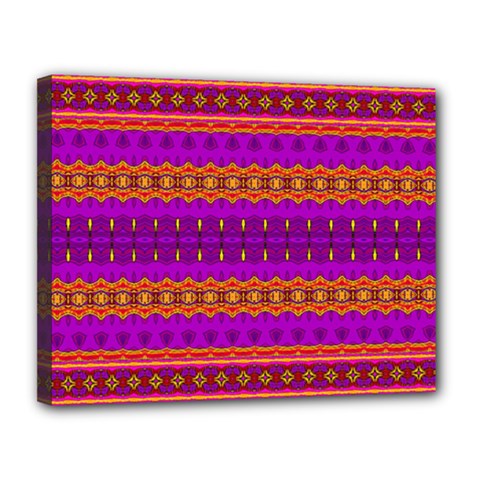 Boho Magenta And Gold Canvas 14  X 11  (stretched) by SpinnyChairDesigns