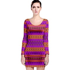 Boho Magenta And Gold Long Sleeve Bodycon Dress by SpinnyChairDesigns