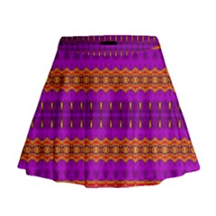 Boho Magenta And Gold Mini Flare Skirt by SpinnyChairDesigns