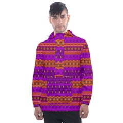 Boho Magenta And Gold Men s Front Pocket Pullover Windbreaker by SpinnyChairDesigns