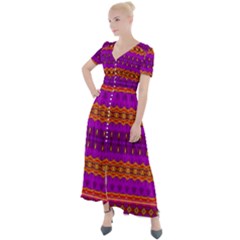 Boho Magenta And Gold Button Up Short Sleeve Maxi Dress by SpinnyChairDesigns