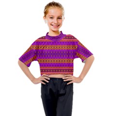 Boho Magenta And Gold Kids Mock Neck Tee