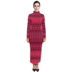 Crimson Red Pattern Turtleneck Maxi Dress by SpinnyChairDesigns