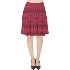 Crimson Red Pattern Velvet High Waist Skirt by SpinnyChairDesigns