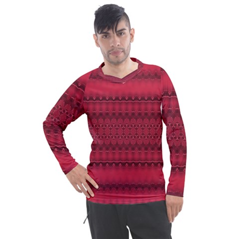 Crimson Red Pattern Men s Pique Long Sleeve Tee by SpinnyChairDesigns