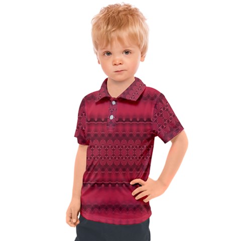 Crimson Red Pattern Kids  Polo Tee by SpinnyChairDesigns