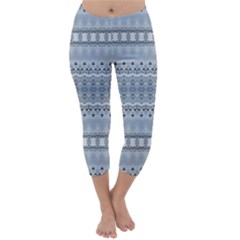 Boho Faded Blue Grey Capri Winter Leggings  by SpinnyChairDesigns