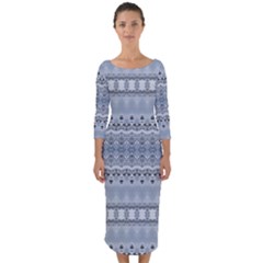 Boho Faded Blue Grey Quarter Sleeve Midi Bodycon Dress by SpinnyChairDesigns