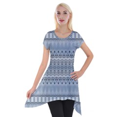 Boho Faded Blue Grey Short Sleeve Side Drop Tunic by SpinnyChairDesigns