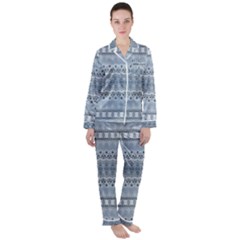 Boho Faded Blue Grey Satin Long Sleeve Pyjamas Set by SpinnyChairDesigns