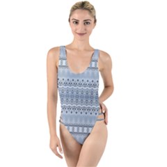 Boho Faded Blue Grey High Leg Strappy Swimsuit by SpinnyChairDesigns