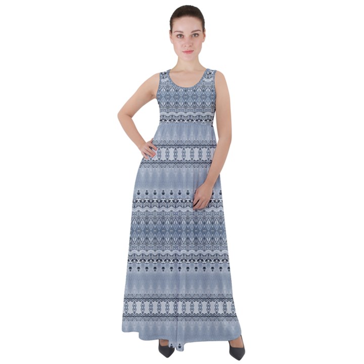 Boho Faded Blue Grey Empire Waist Velour Maxi Dress