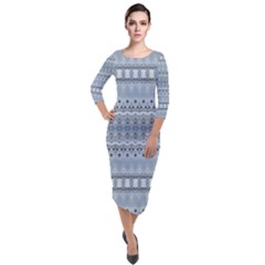 Boho Faded Blue Grey Quarter Sleeve Midi Velour Bodycon Dress by SpinnyChairDesigns