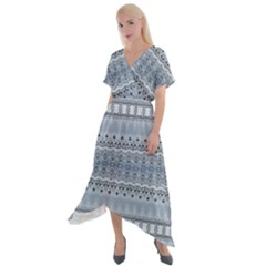 Boho Faded Blue Grey Cross Front Sharkbite Hem Maxi Dress by SpinnyChairDesigns