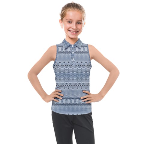 Boho Faded Blue Grey Kids  Sleeveless Polo Tee by SpinnyChairDesigns