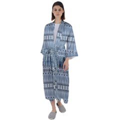 Boho Faded Blue Grey Maxi Satin Kimono by SpinnyChairDesigns