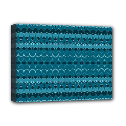 Boho Teal Pattern Deluxe Canvas 16  X 12  (stretched)  by SpinnyChairDesigns