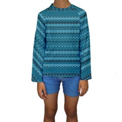 Boho Teal Pattern Kids  Long Sleeve Swimwear by SpinnyChairDesigns