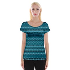 Boho Teal Pattern Cap Sleeve Top by SpinnyChairDesigns