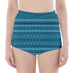 Boho Teal Pattern High-waisted Bikini Bottoms by SpinnyChairDesigns