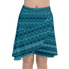 Boho Teal Pattern Chiffon Wrap Front Skirt by SpinnyChairDesigns