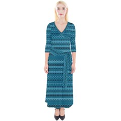 Boho Teal Pattern Quarter Sleeve Wrap Maxi Dress by SpinnyChairDesigns