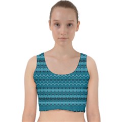 Boho Teal Pattern Velvet Racer Back Crop Top by SpinnyChairDesigns