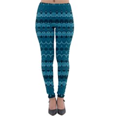 Boho Teal Pattern Lightweight Velour Leggings by SpinnyChairDesigns