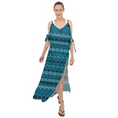 Boho Teal Pattern Maxi Chiffon Cover Up Dress by SpinnyChairDesigns